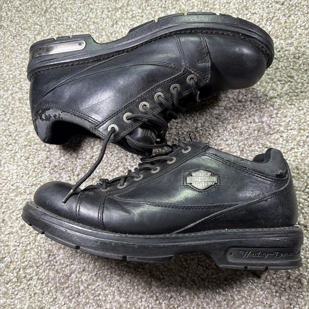 Men's Harley Davidson Low Top Ankle Boots Black Leather Size 11 Y2K Era Rare